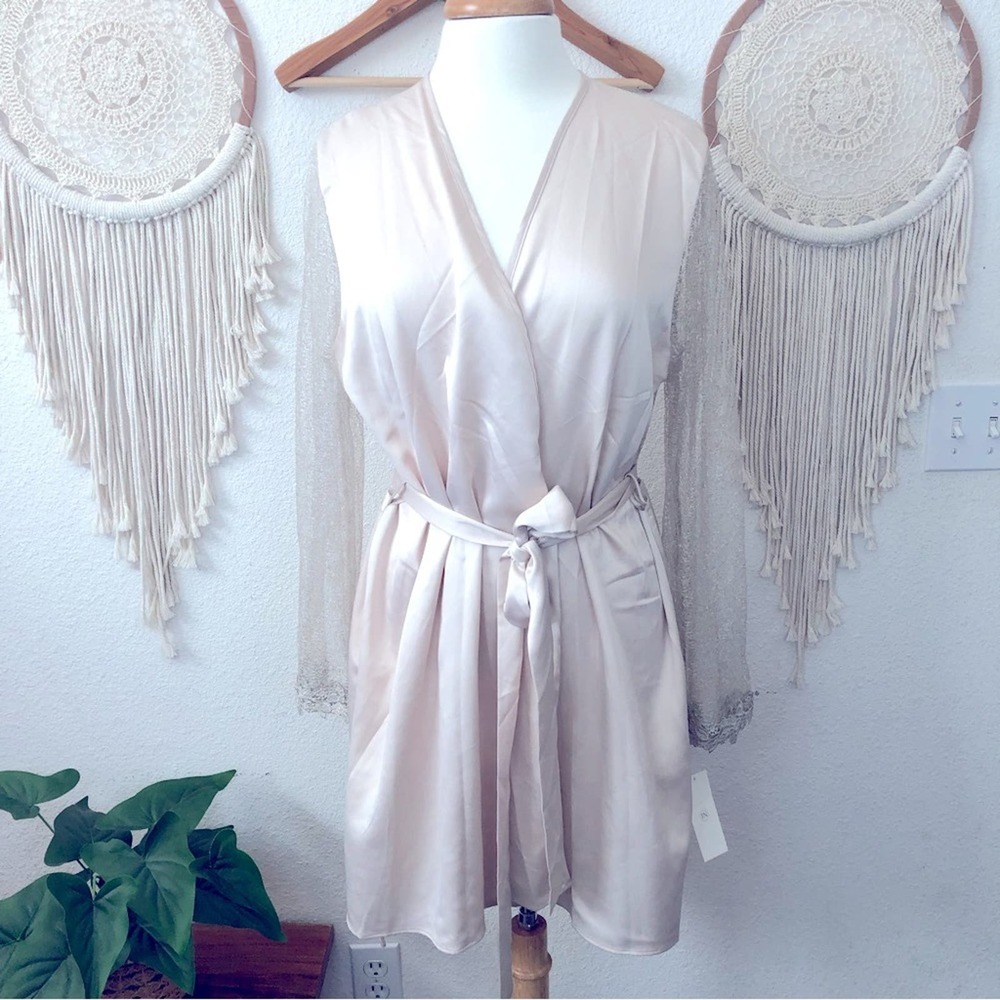 Flora nikrooz champagne lace detail satin robe bride wedding night